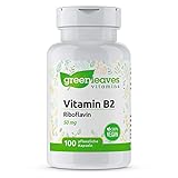 Greenleaves Vitamins - Vitamin B2 100 vegetarische Kapseln Riboflavin 50 mg - vitamine b gegen müdigkeit und erschöpfung. Frei von Gluten, Soja und Lactose. 100% Vegan.