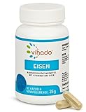 Vihado Eisen Kapseln – hochdosiertes Eisen gegen Müdigkeit – mit Vitamin C für erhöhte Eisenaufnahme – Vitamin B12 und Biotin für normale Funktion des Nervensystems – 90 Kapseln