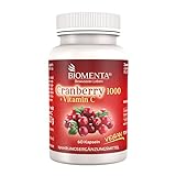 BIOMENTA Cranberry 1000 + Vitamin C – mit 1.000 mg Cranberry Extrakt + 500 mg Vitamin C pro Tag – Cranberry hochdosiert & vegan - 60 Cranberry Kapseln