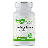 Greenleaves Vitamins - Aminosäuren-Komplex 100 Vegan Kapseln Hochdosierte Aminosäuren. Frei von Gluten, Soja und Milchzucker.