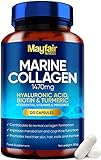Marine Kollagen 1130mg Komplex - 120 Kapseln mit Hyaluronsäure und Vitamin C & E - Premium-Ergänzung mit hydrolysiertem Kollagen Typ 1 für Frauen und Männer